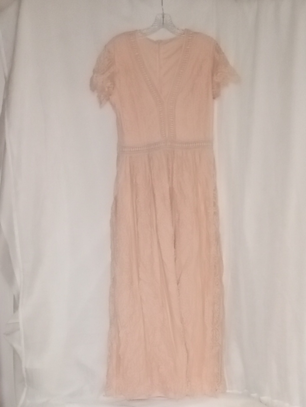 Peach Blush Lace Maxi Dress with Crochet Trim - Picture 5 of 6